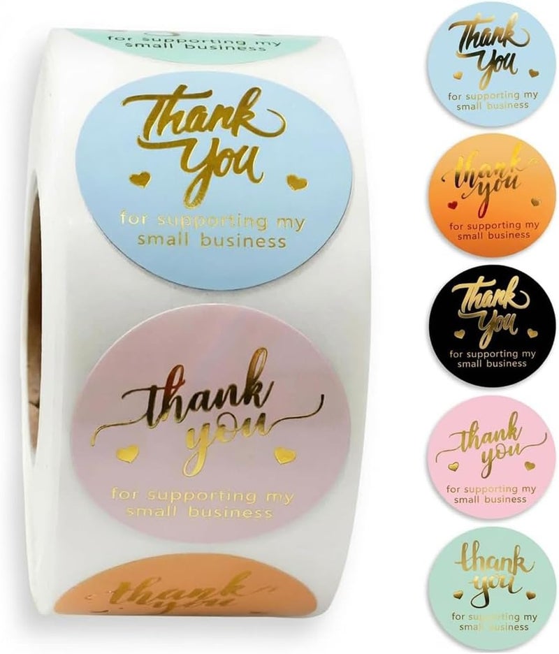 IBAKE 800 Thank You Stickers – 1.5" Round Labels (5 Designs, Multicolor) for Small Business, Packaging, Envelopes, Gift Bags, Bakery, Party Favors – Self-Adhesive Waterproof Thank You Sticker Roll - Image 1